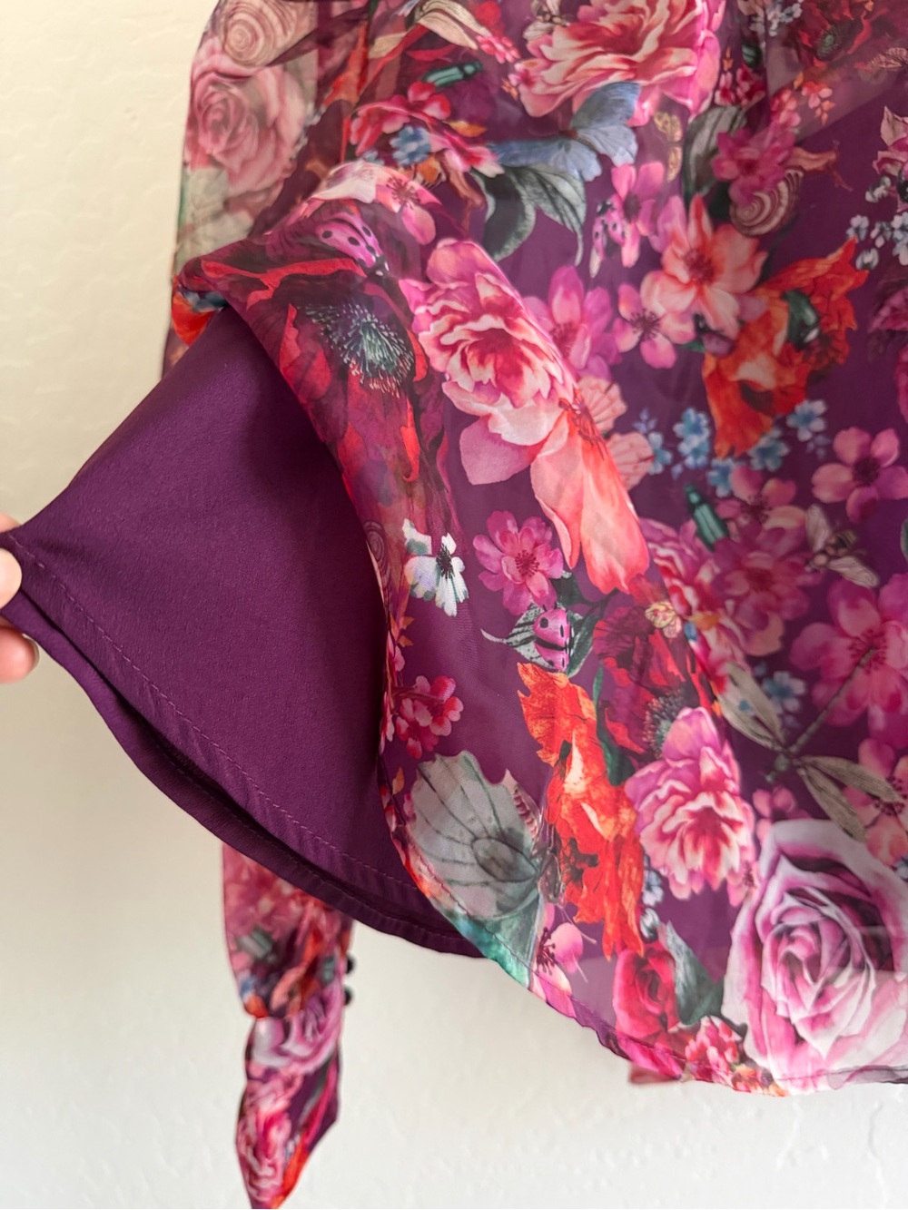 Anthropologie Organza Sheer Floral High-Neck Bow Back Blouse size Medium - Picture 10 of 13